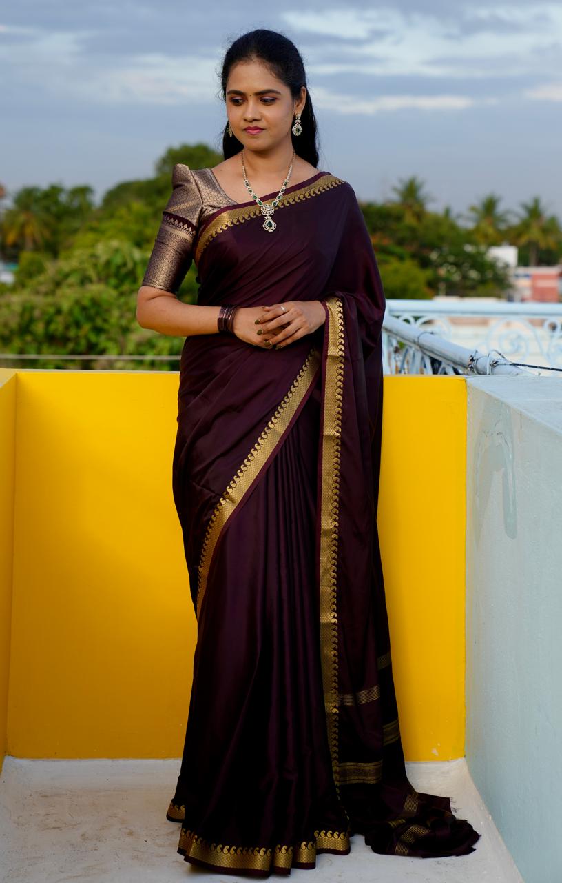 Mysore crepe silk saree coffee brown colour❌