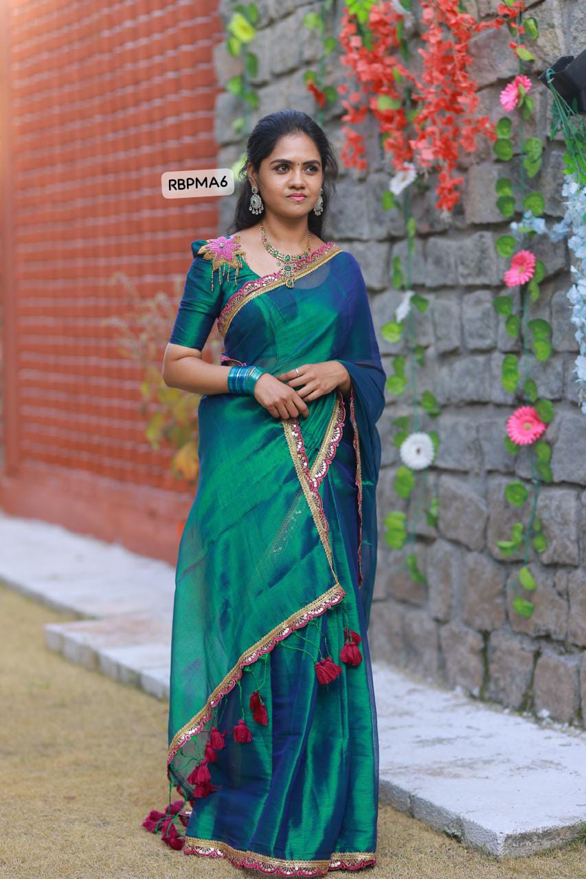 Aadi offer🤩Kadhi Tissue With Cutwork Lace border