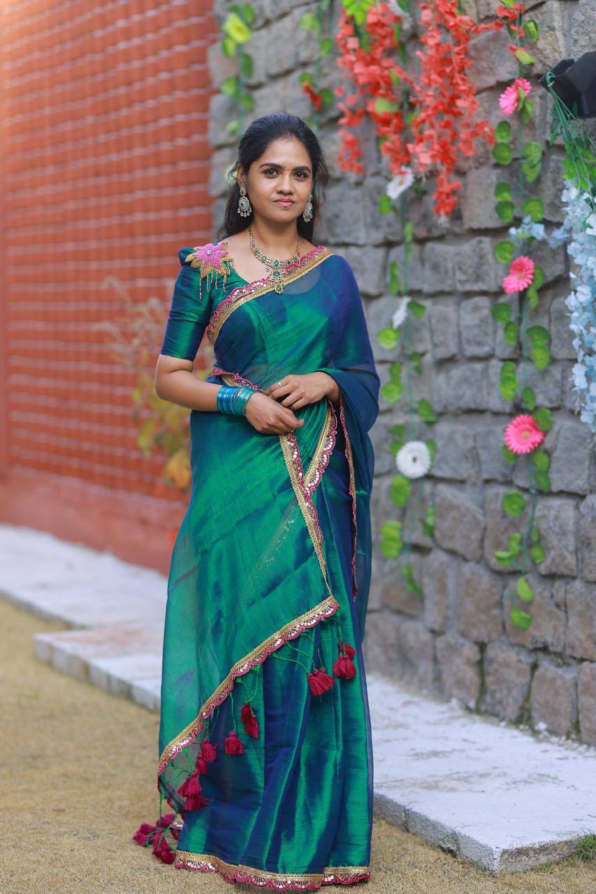 Aadi offer🤩Kadhi Tissue With Cutwork Lace border