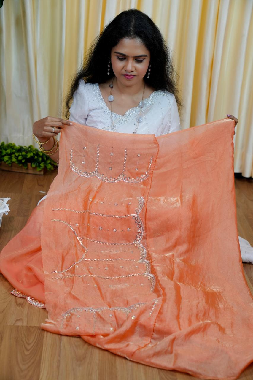 space silk saree with katana beads work🥰🥳✅