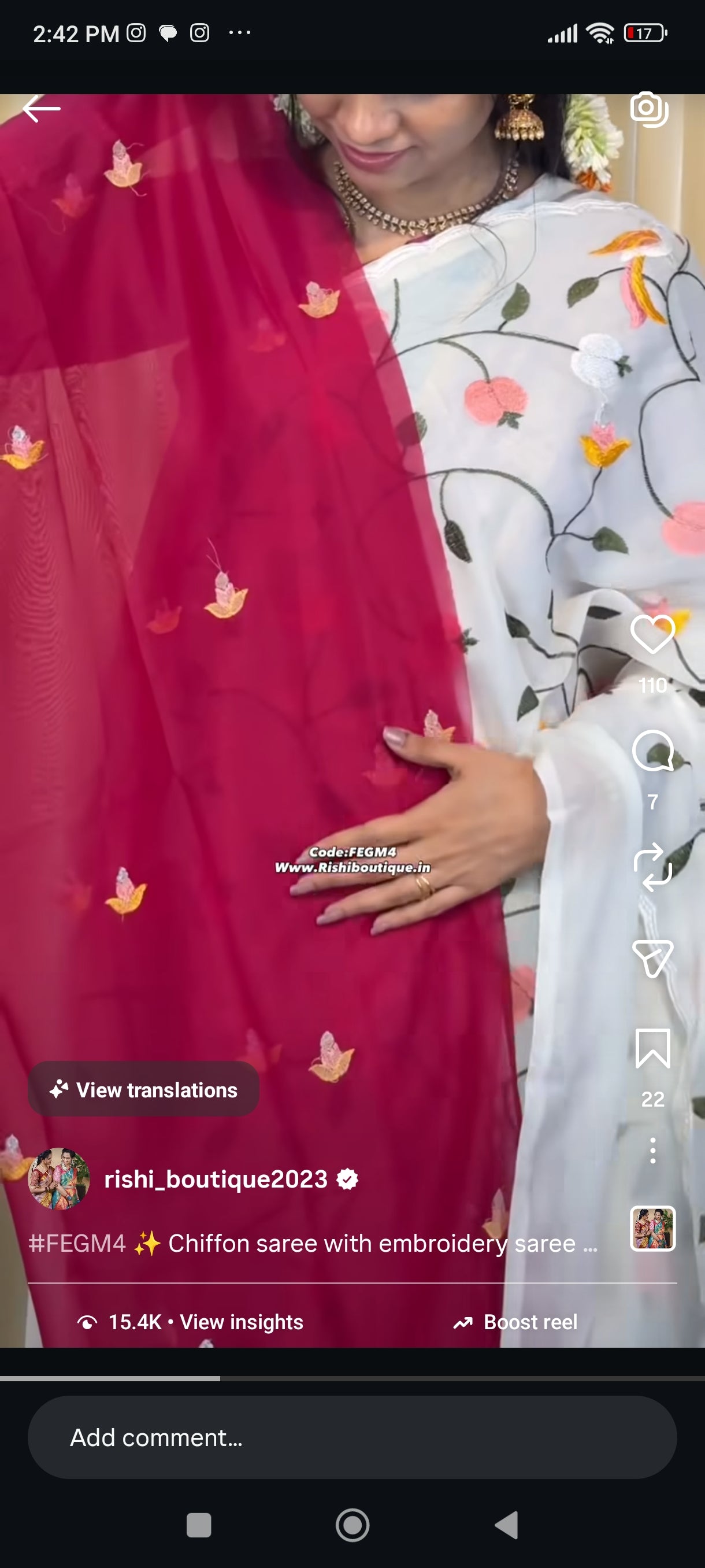 Chiffon saree with Embroidery 😍😎