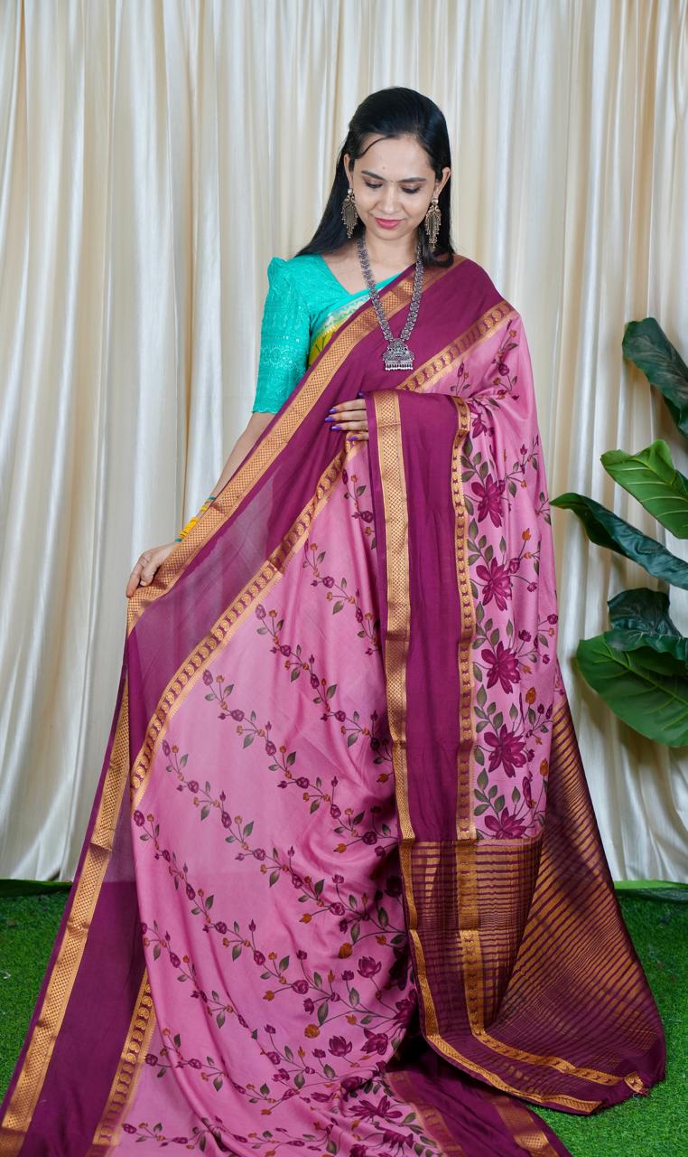 Mysore Silk with Floral Prints🍏🍄