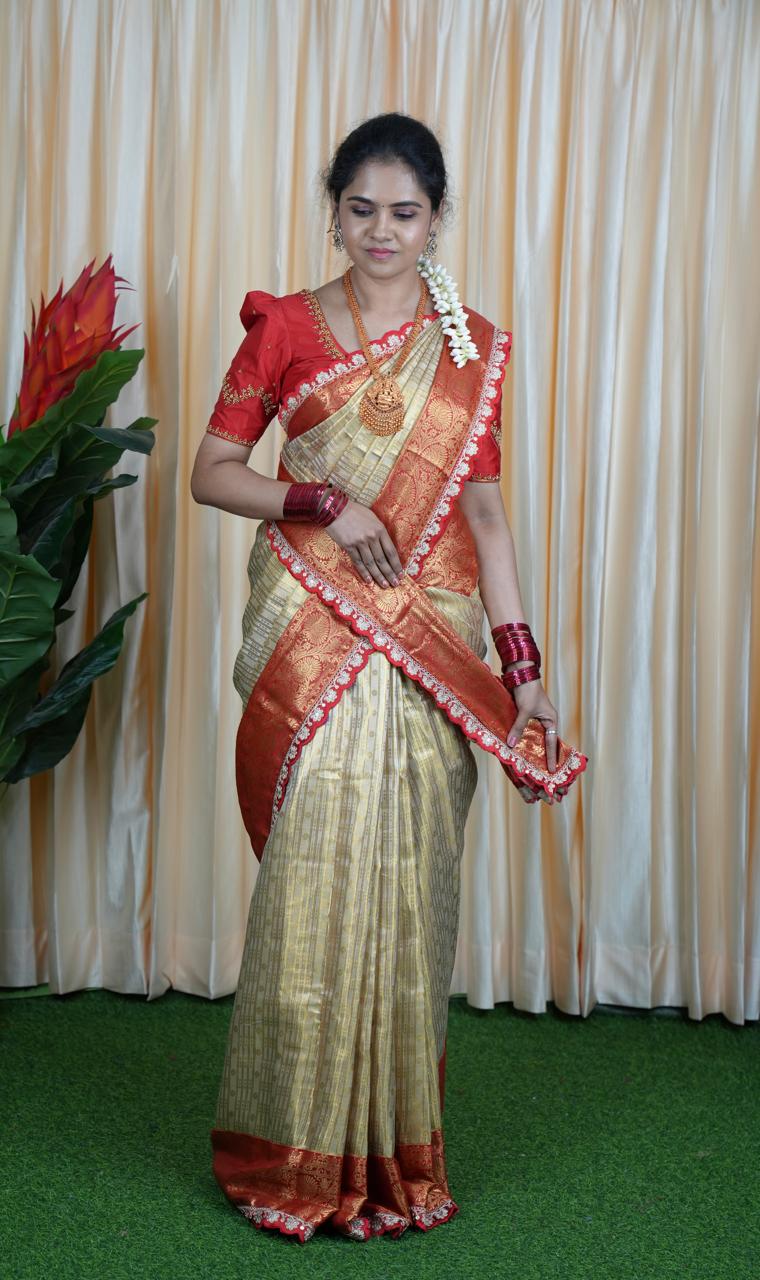 Bridal Kanchi Inspired Semi Silk Saree With Lace 🥳 prebook