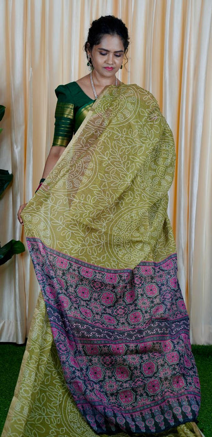 Jute linen sarees With kalamkari style blouse🥰🥳✅