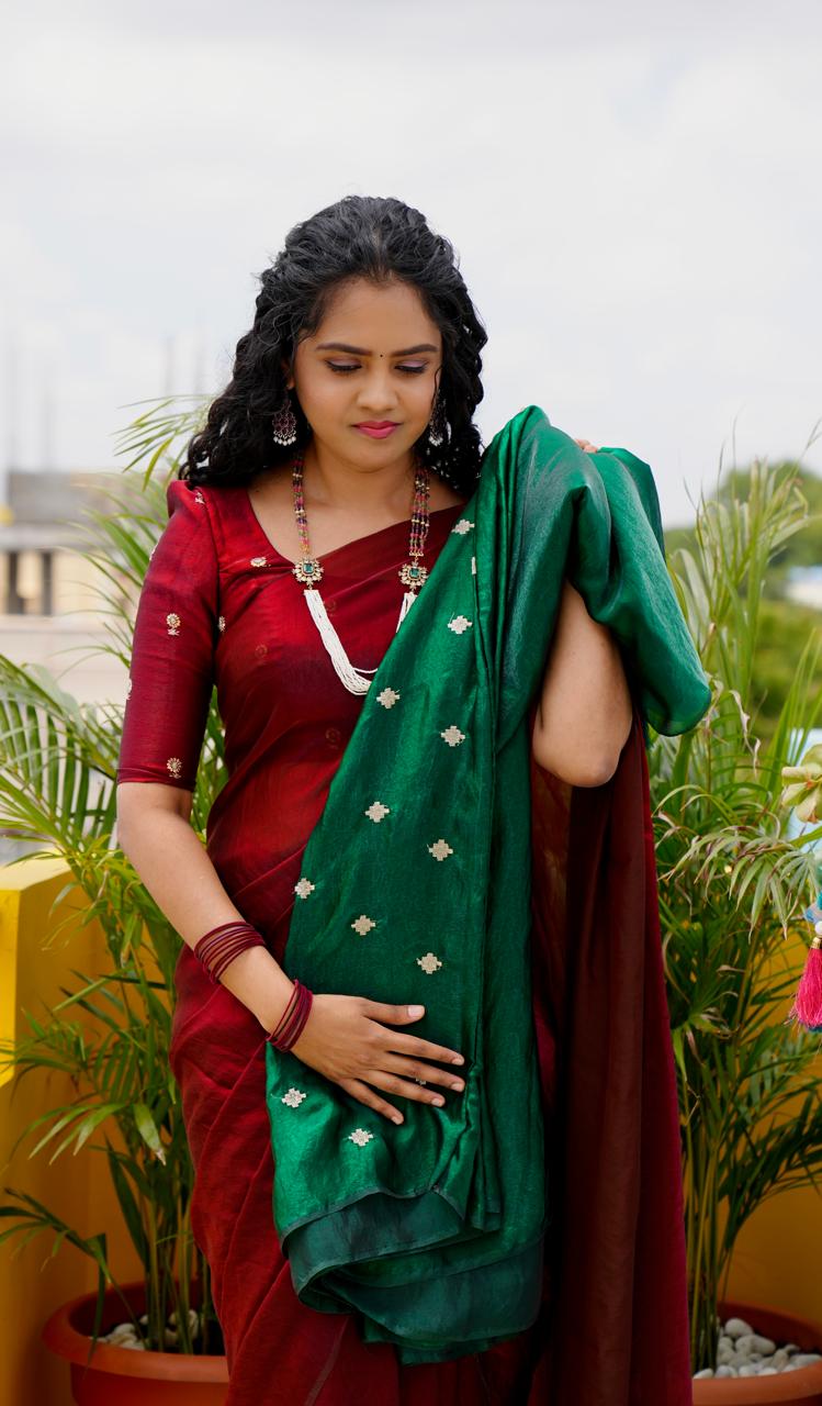 Premium space silk sarees with tassels and chumky work blouse🍄🥳