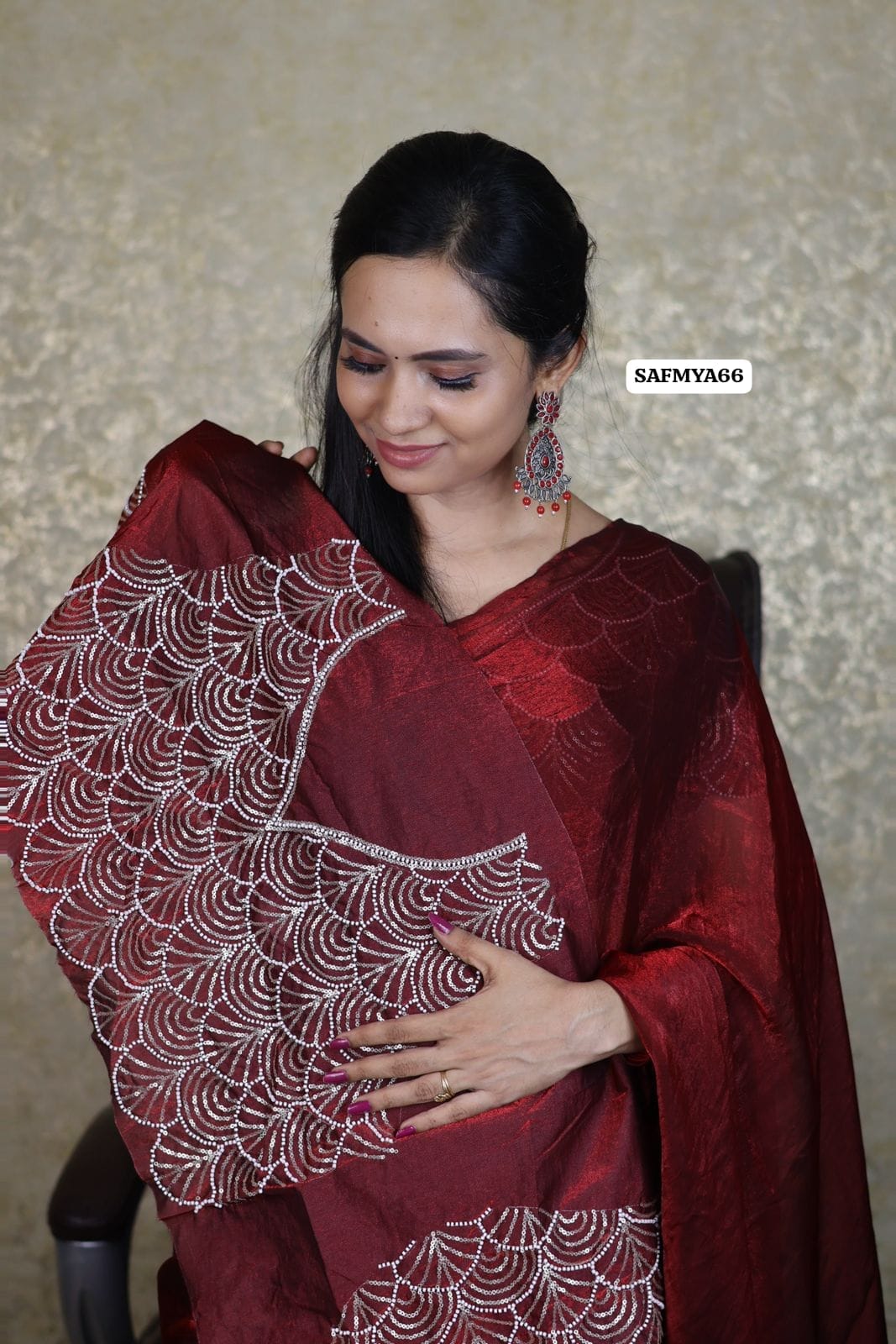 Space silk saree with work blouse ( Work only in one side either front or back. Other side Wil be plain) 🍄🥳