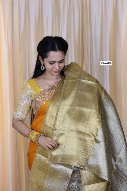 Banarasi kattan dark gold copper shade🥳