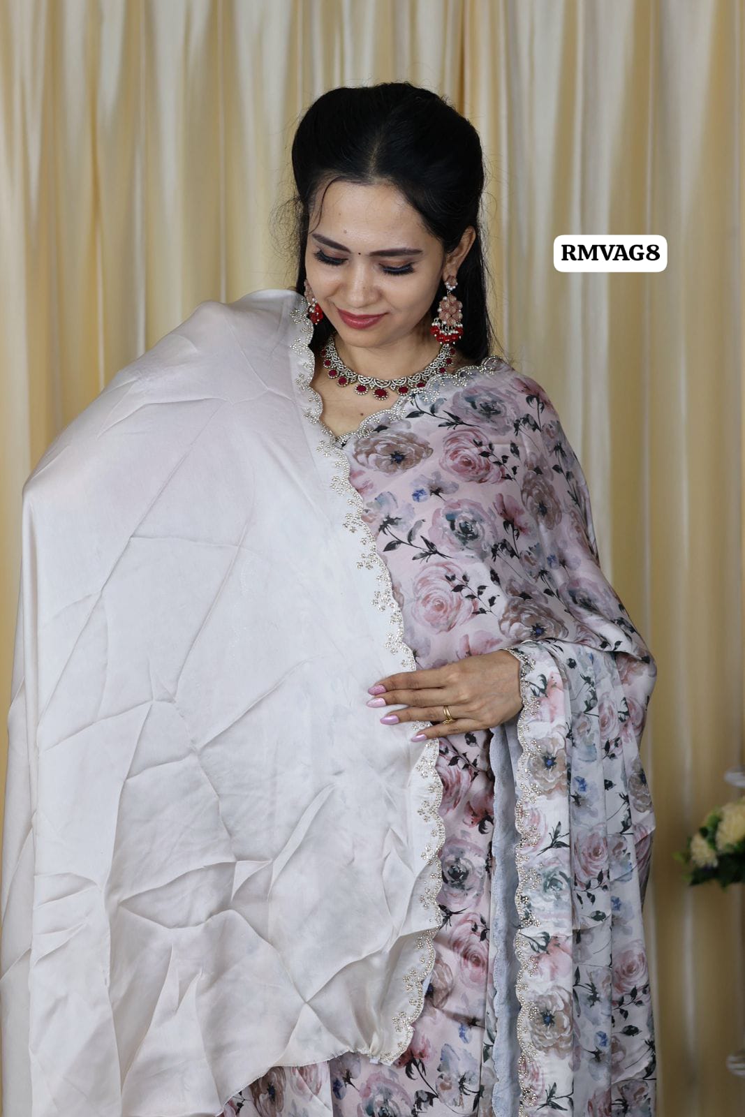 Satin space silk floral print all over saree with original blouse with jarkan work 🥳