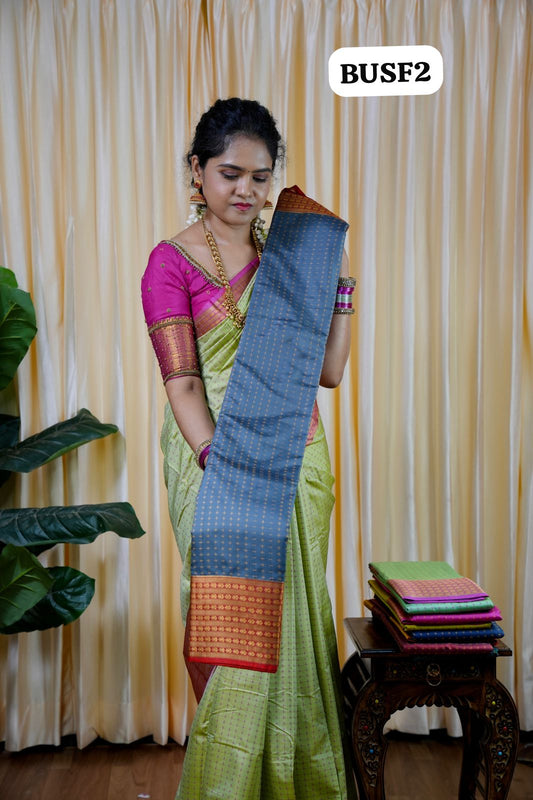 Soft silk sarees in thousand buttas style with Contrast Blouse🥰😎