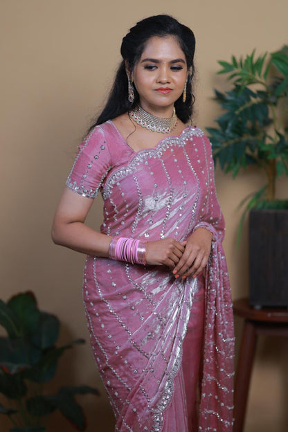 Heavy premium space silk sarees with katdana beads work 🥳✅
