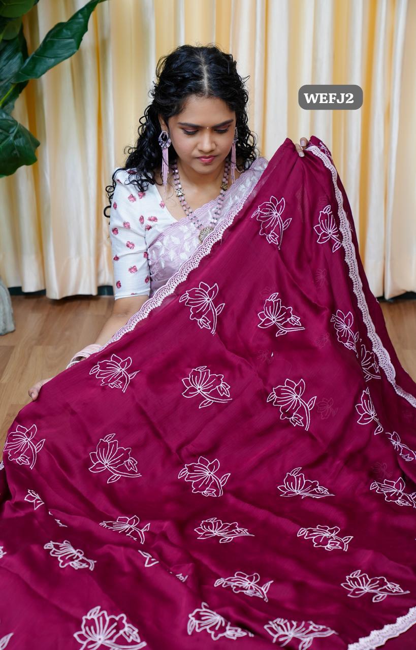 Satin Chiffon White Flower🥰😎🥳Deep Mejantha