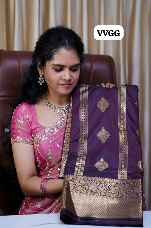 Soft silk saree with Monochrome border🥳