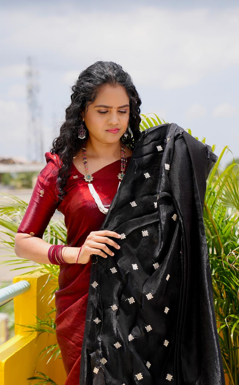 Premium space silk sarees with tassels and chumky work blouse 🍄🥳