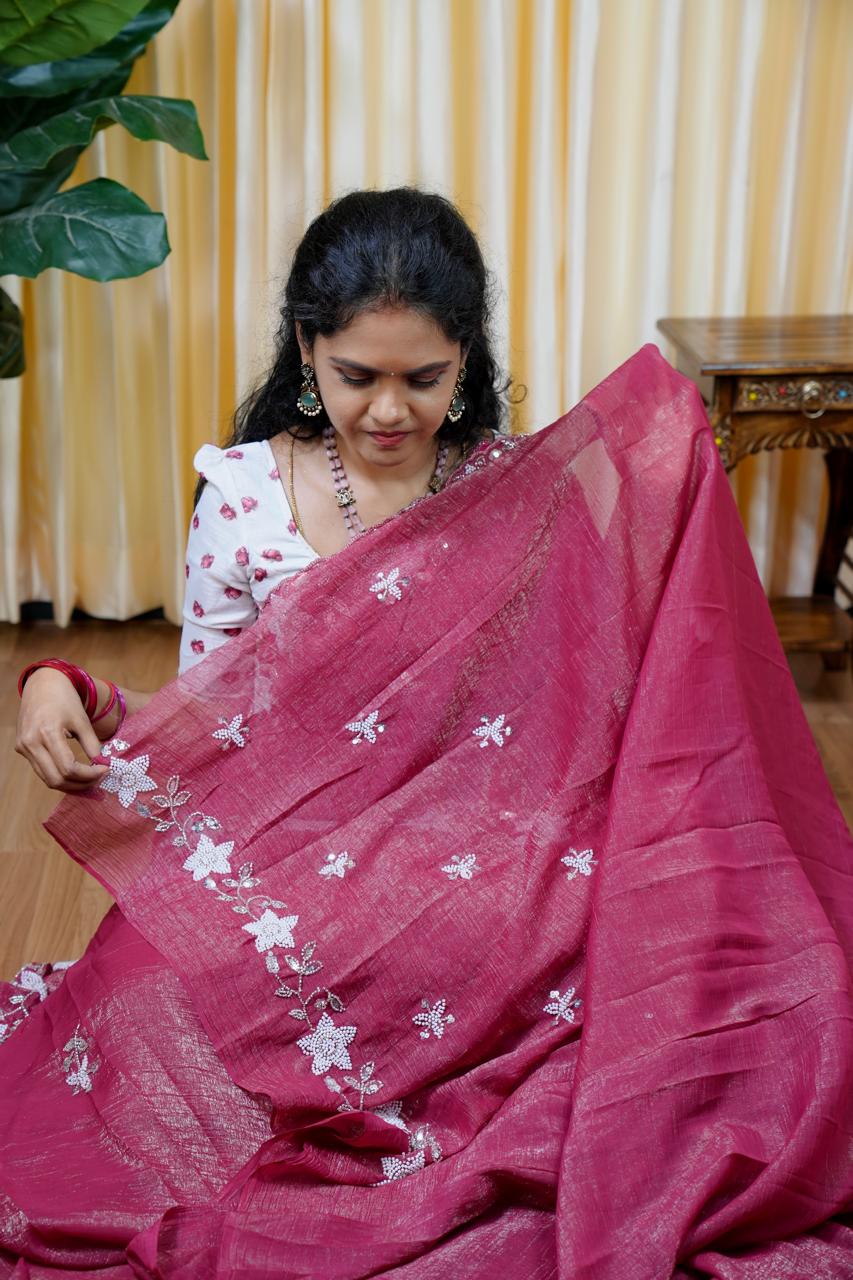 Premium shiny Space silk with pearl work saree🥰🥳