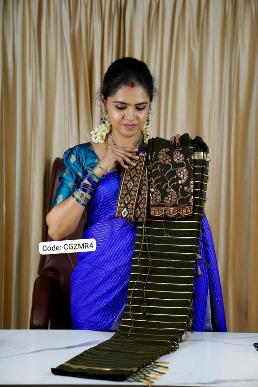 Georgette sarees with belt dark green❌