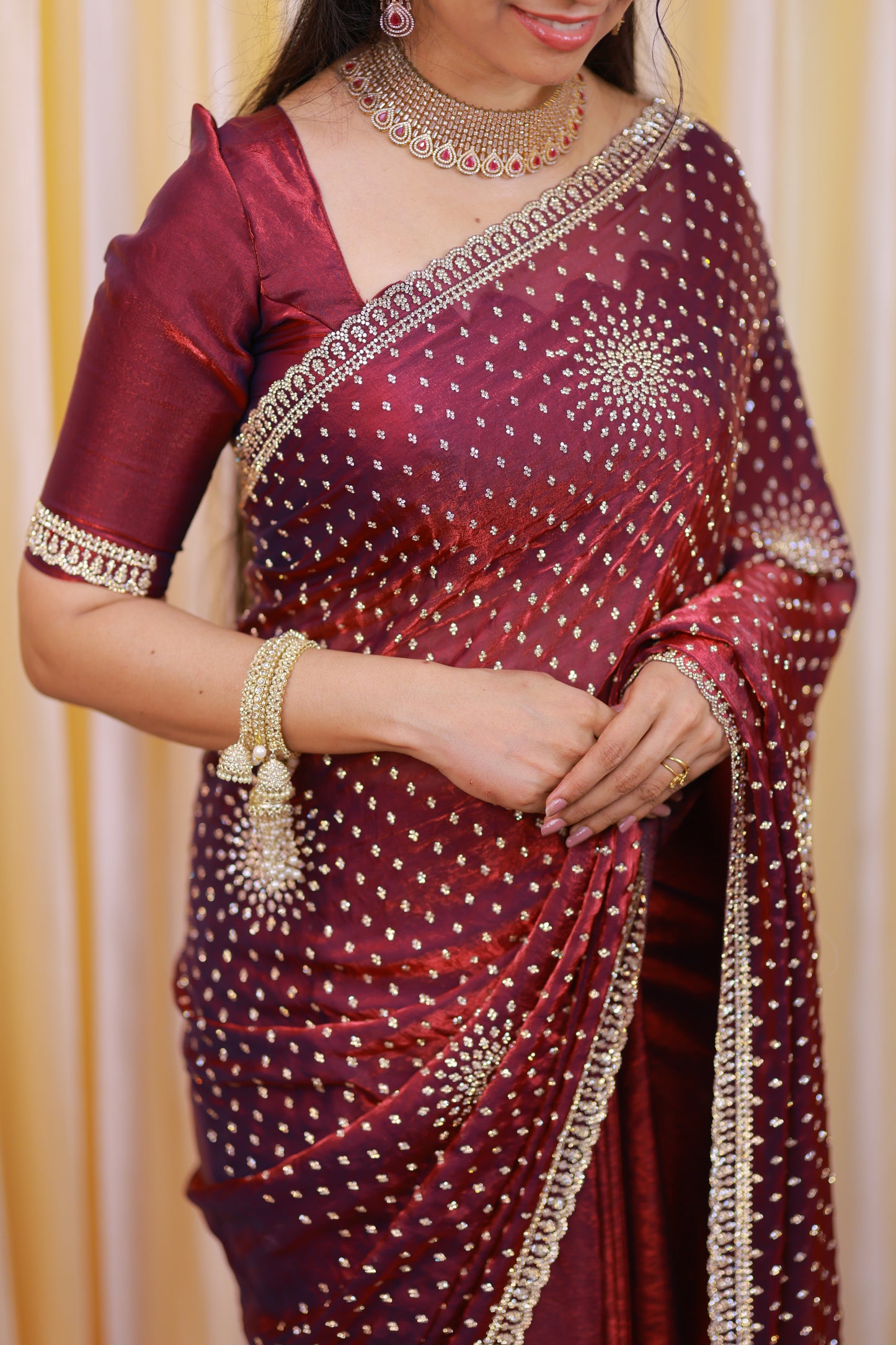 premium quality space silk saree with Real stone work🥳