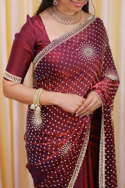 premium quality space silk saree with Real stone work🥳