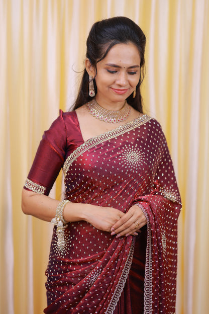 premium quality space silk saree with Real stone work🥳