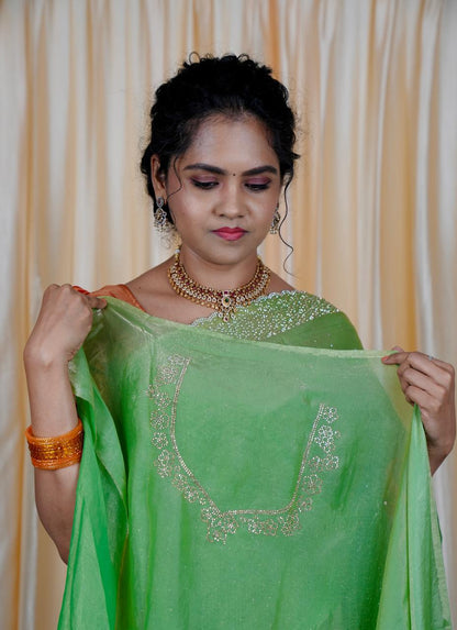 Premium space silk sarees with real jarkhan diamond work🍏📍🥳Elaichi green