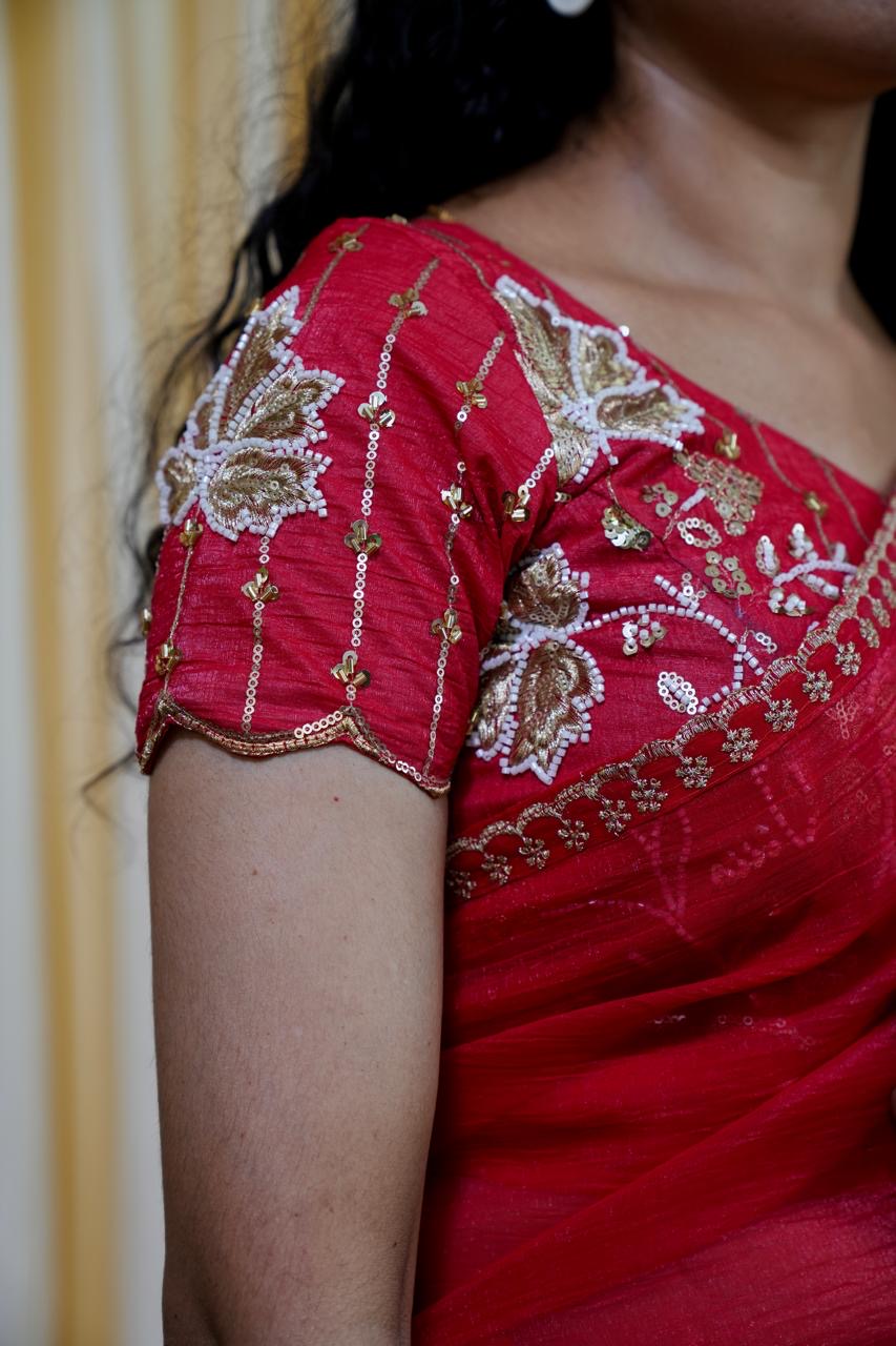 Space silk with heavy work blouse(unstitched )😍🥰😎🏃🏼‍♀️Offer (RED)