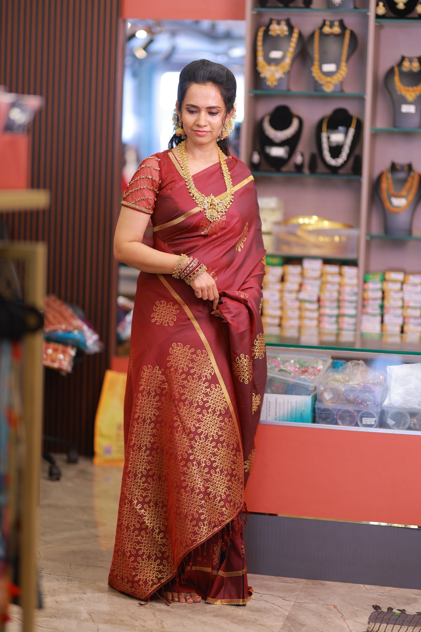 Kolam design saree  Maroon colour-Prebook 🥰😎⏰📚
