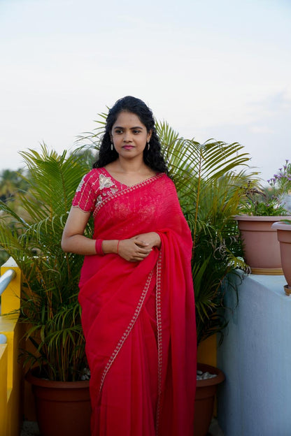 Space silk with heavy work blouse(unstitched )😍🥰😎🏃🏼‍♀️Offer (RED)