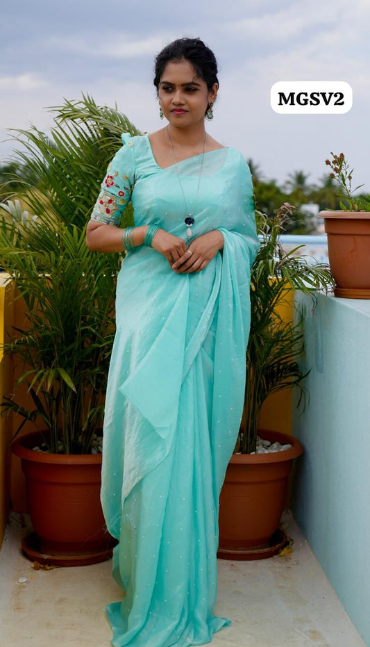Space silk saree with pearl works🥳