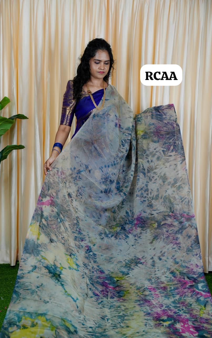 Organza saree with prints🍄🥳