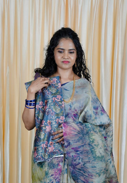 Organza saree with prints🍄🥳