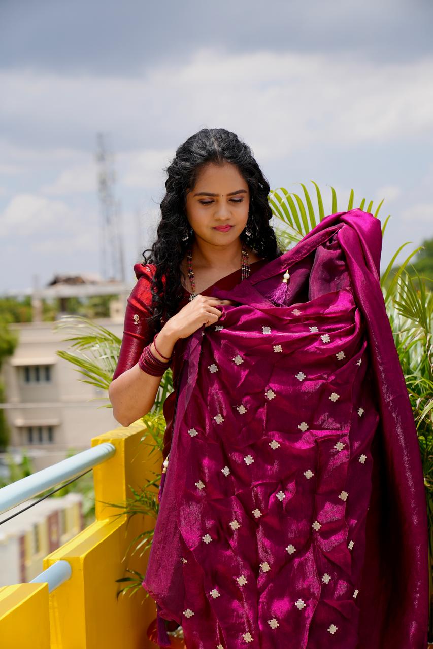 Premium space silk sarees with tassels and chumky work blouse 🍄🥳