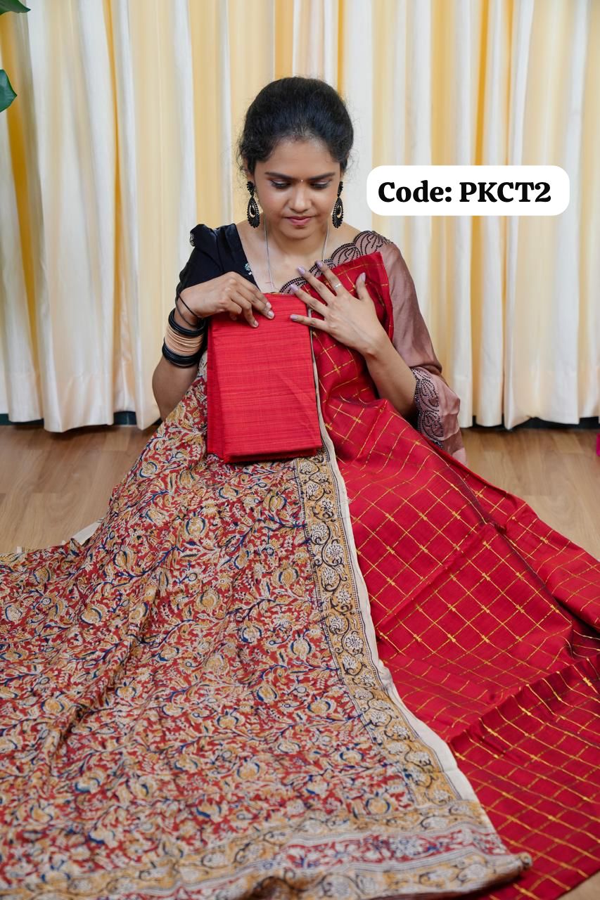 Premium Raw silk Salwar suit with kalamkari dupattta
 (unstitched)🥰😎