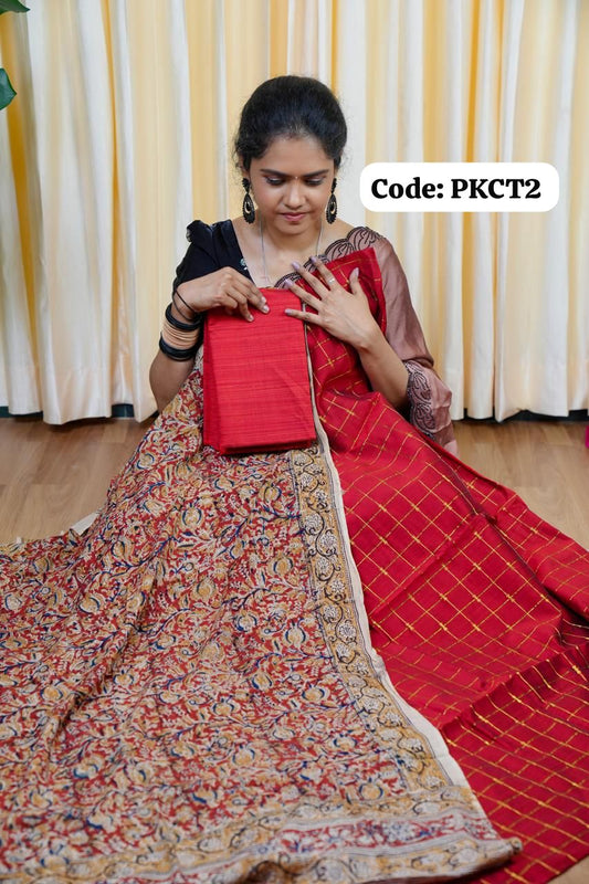 Premium Raw silk Salwar suit with kalamkari dupattta
 (unstitched)🥰😎