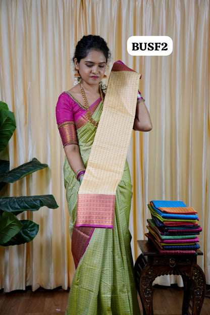 Soft silk sarees in thousand buttas style with Contrast Blouse 🥰😎