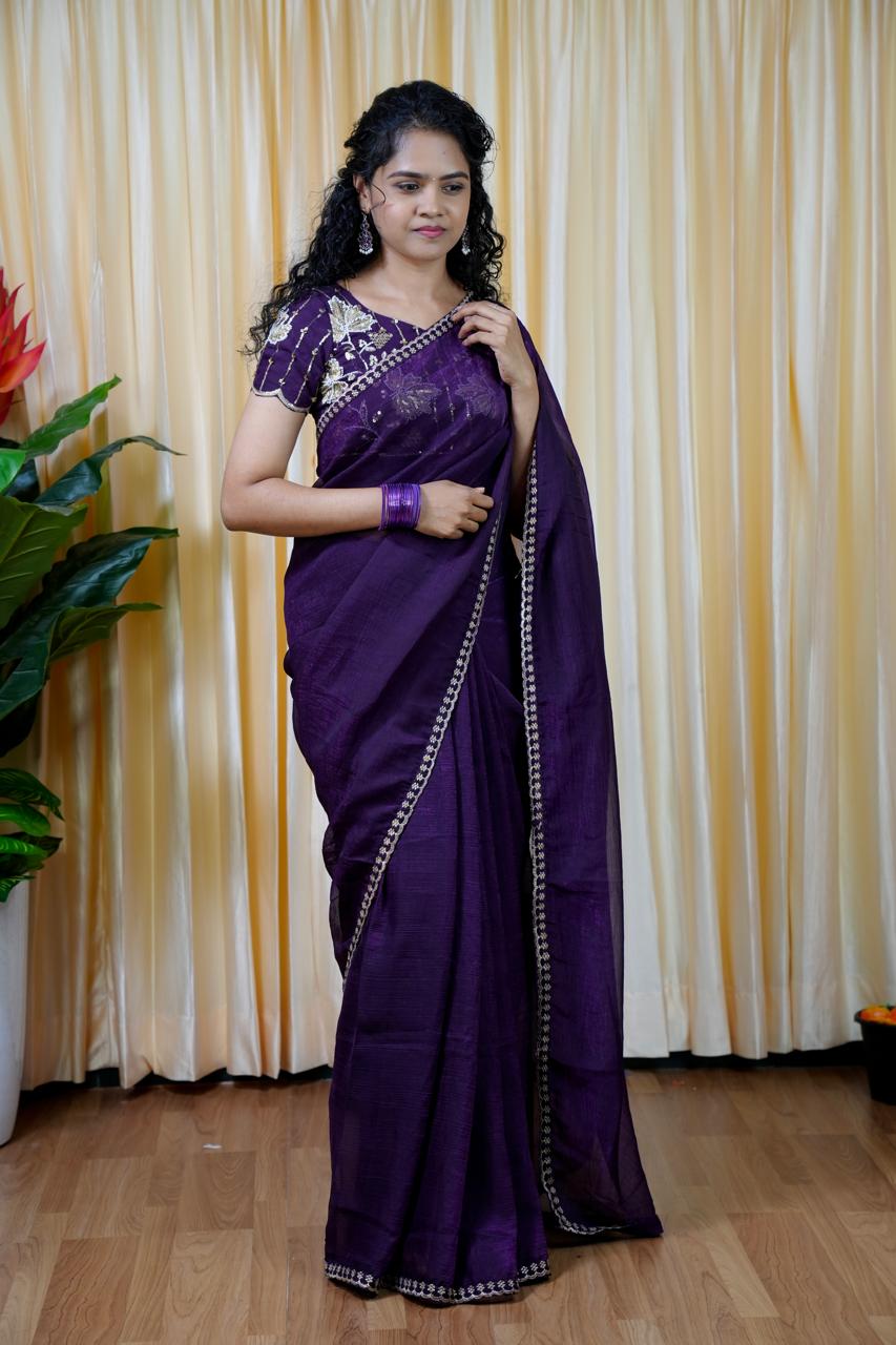 Space silk with heavy work blouse unstitched 😍🥰😎🏃🏼‍♀️Offer Purple