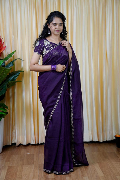 Space silk with heavy work blouse unstitched 😍🥰😎🏃🏼‍♀️Offer Purple