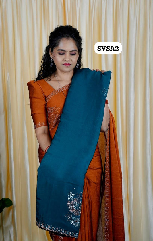 Georgette crushed fabric with sivoski work🥰🥳✅