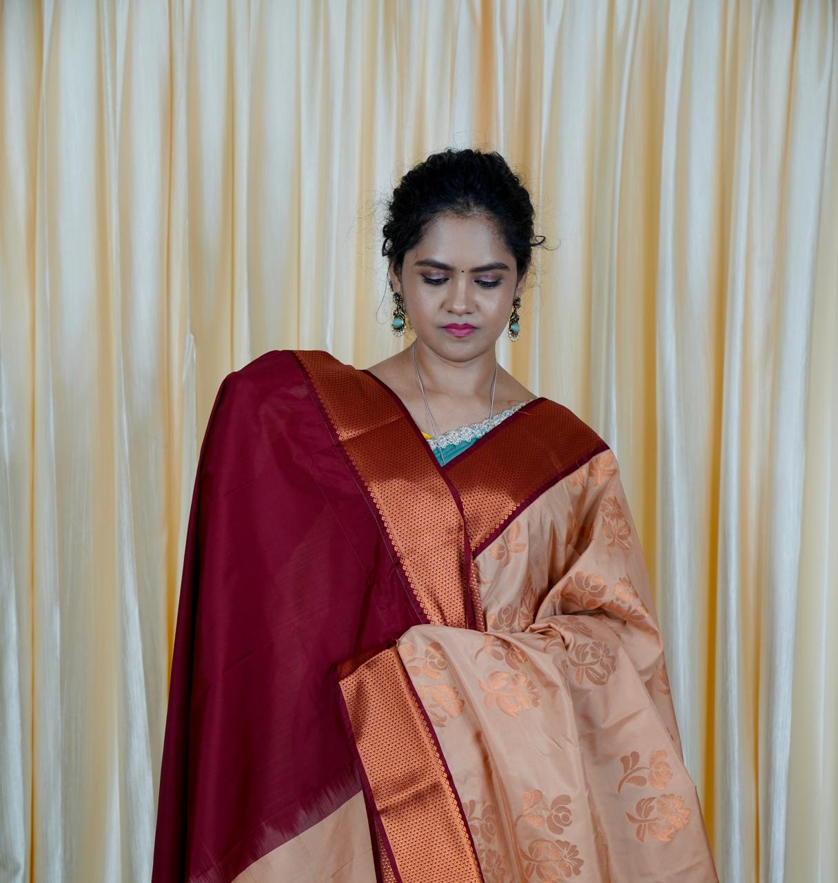 Premium soft semi silk sarees with contrast blouse🥳✅