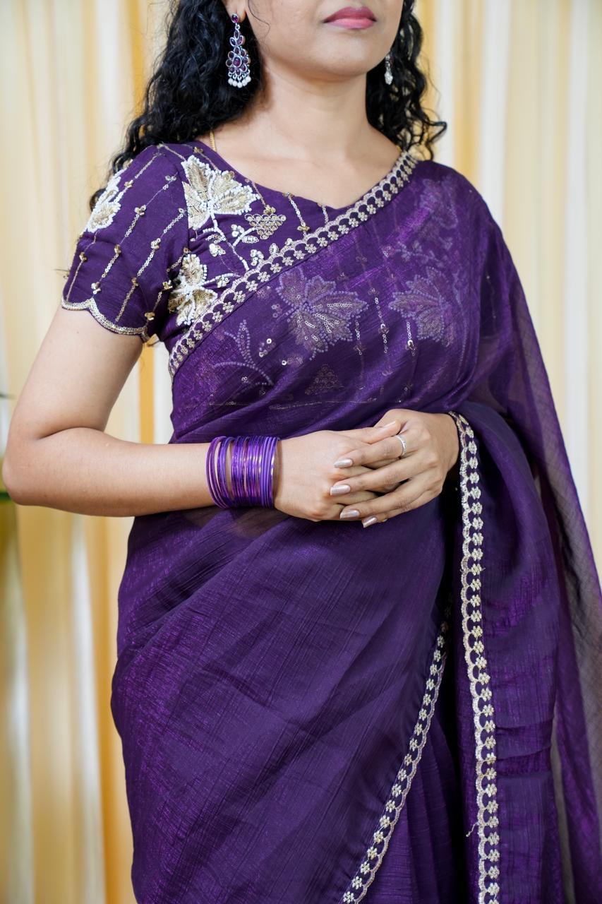 Space silk with heavy work blouse unstitched 😍🥰😎🏃🏼‍♀️Offer Purple