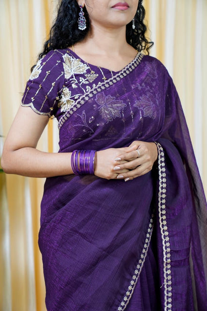 Space silk with heavy work blouse unstitched 😍🥰😎🏃🏼‍♀️Offer Purple