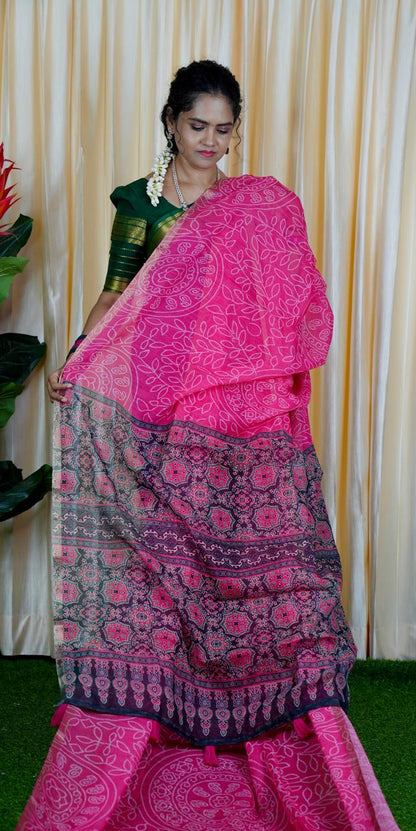 Jute linen sarees With kalamkari style blouse🥳✅