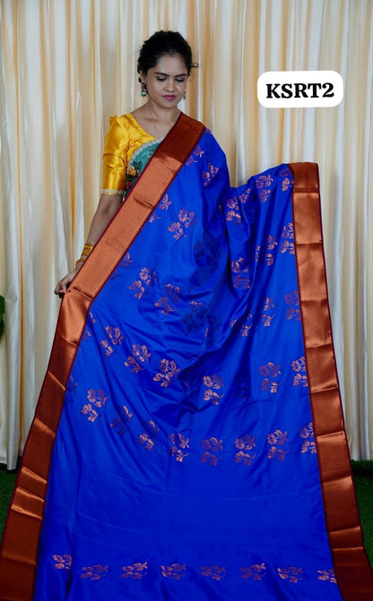 Premium soft semi silk sarees with contrast blouse🥰🥳✅