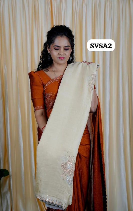Georgette crushed fabric with sivoski work🥰🥳✅