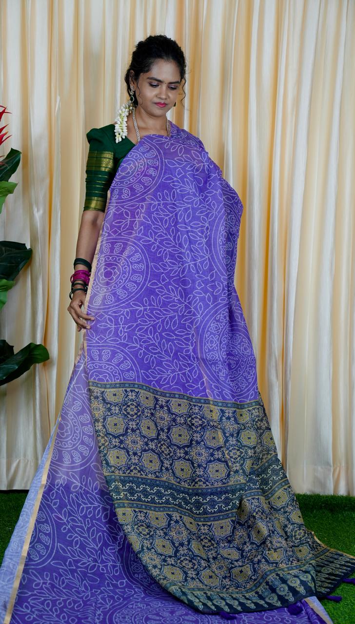 Jute linen sarees With kalamkari style blouse🥰🥳✅
