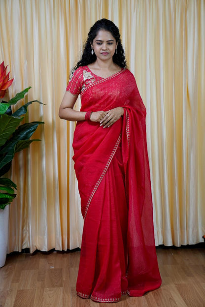 Space silk with heavy work blouse(unstitched )😍🥰😎🏃🏼‍♀️Offer (RED)