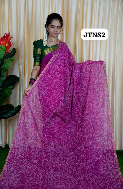 Jute linen sarees With kalamkari style blouse🥰🥳✅