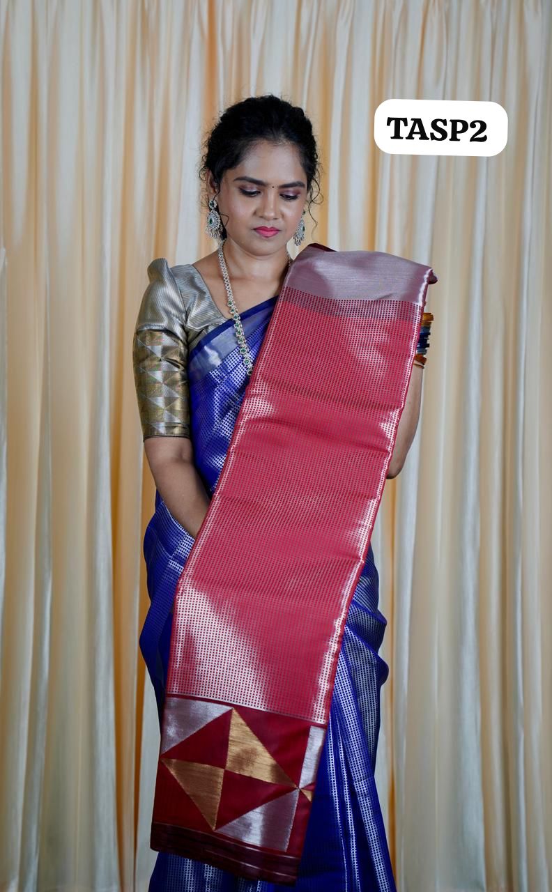 Tissue semi silk sarees in geometric pattern🥰🥳