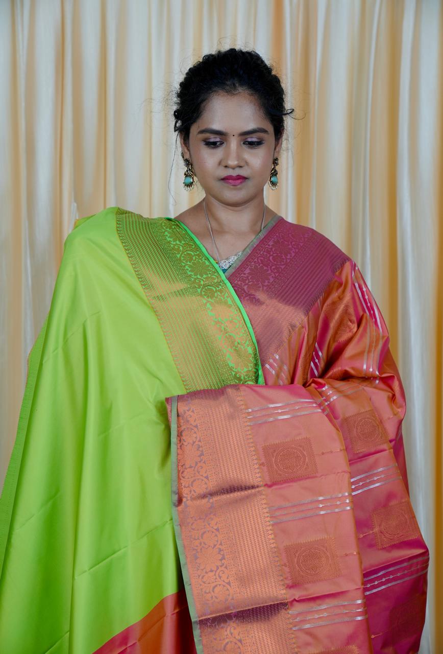 Premium soft semi silk sarees with contrast blouse🥳✅
