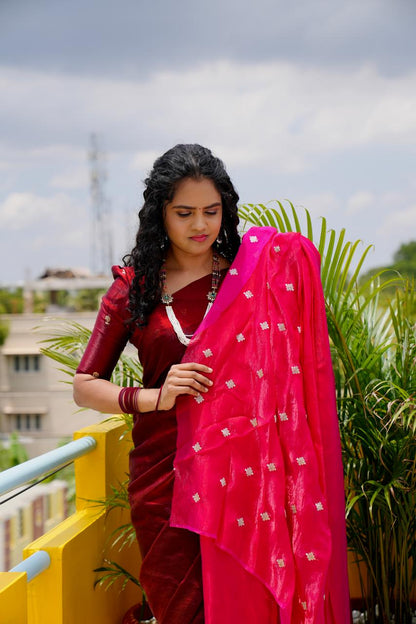 Premium space silk sarees with tassels and chumky work blouse🍄🥳