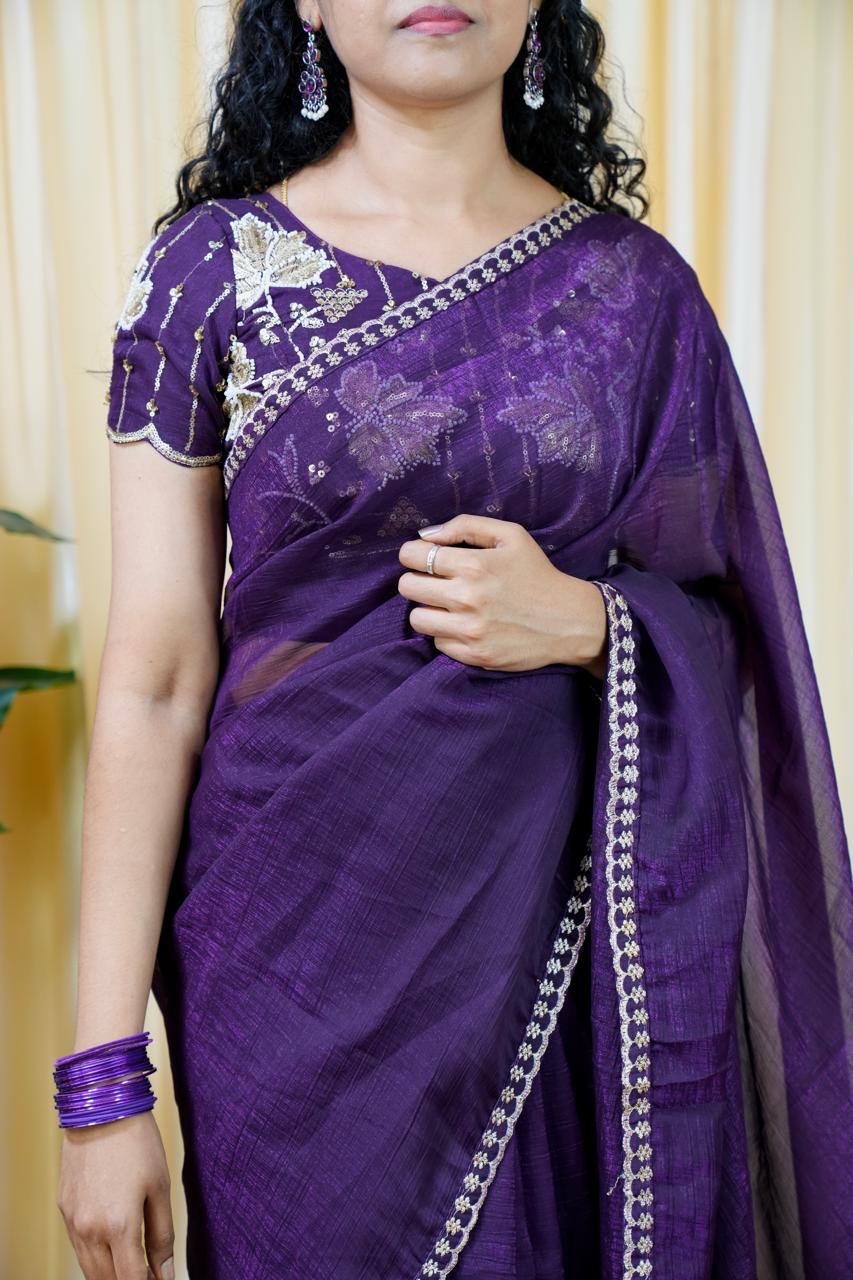 Space silk with heavy work blouse unstitched 😍🥰😎🏃🏼‍♀️Offer Purple