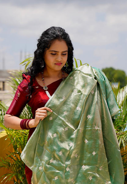 Premium space silk sarees with tassels and chumky work blouse🍄🥳